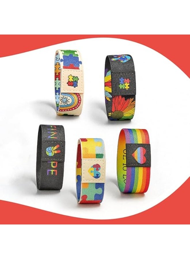 abley's Autism Awareness Support Bracelet, Colorful Puzzle Pattern, Elastic Fabric Band, Sensory Friendly (Puzzle Band with Heart Patch) - Image 5